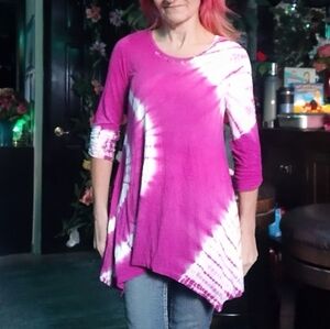 Tie-dyed Asymmetrical Hem Long Tunic Top